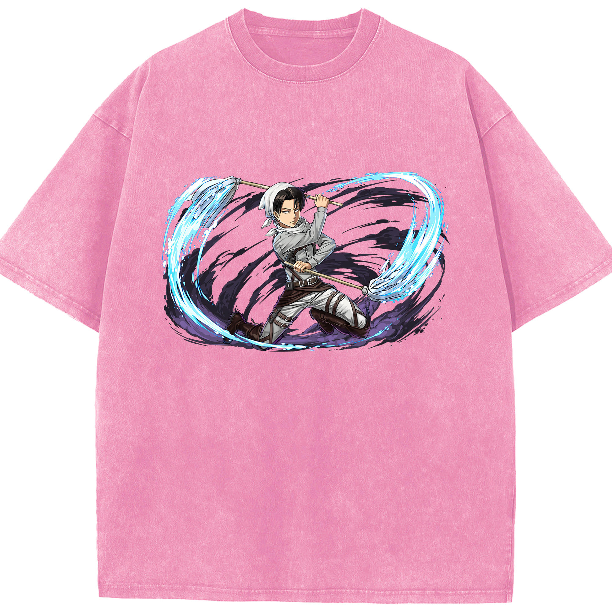 （画像用） 進撃の巨人 リヴァイ·アッカーマン Attack on Titan Levi Ackerman 綿100% ヴィンテージ風 半袖Tシャツ（フロントプリント）